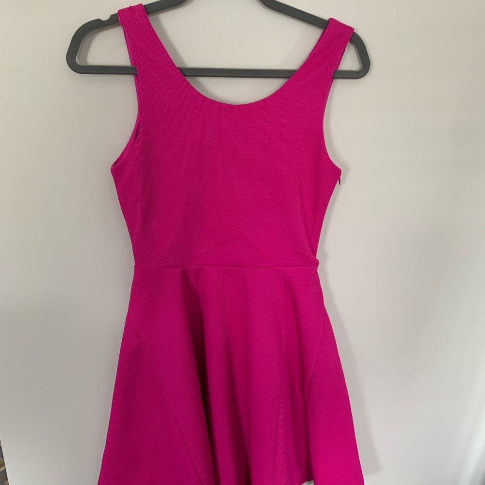 Fit and flare hot pink dress with back cut out